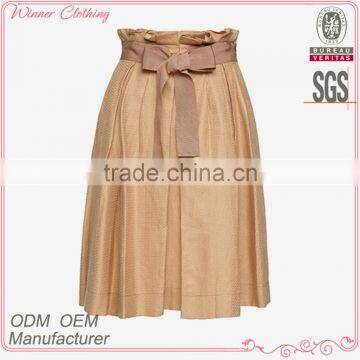 OEM/ODM clothing direct manufacturer custom-made your own design latest design waist strap khaki lady pleated long skirt