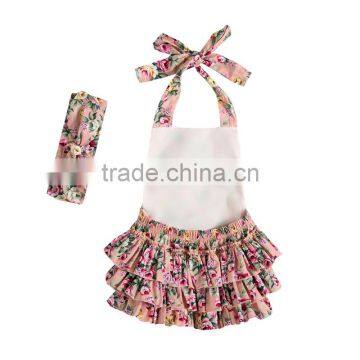 Rompers Newborn Baby Ruffle Romper Girls Summer Style Clothing Flower Romper With Headbands photo-2