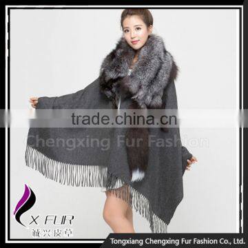 CX-B-P-53A Excellent Quality Cashmere Pashmina With Fur Shawl photo-5