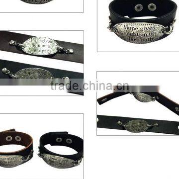Custom Words Charms Leather Bracelet,antique Men Leather Bracelets,stylish Leather Wristband photo-4
