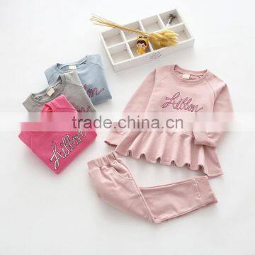 Wholesale autumn words printing casual style cotton girls boutique clothing set