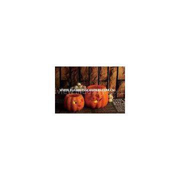 Battery Operated Halloween LED Candles , Wax Carved Pumpkin Flameless Candles with Glitter