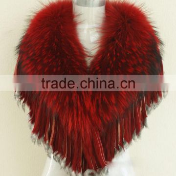 YR279 Detachable Big Fur Collar Real Raccoon Fur Shawl With Rabbit Fur Tassel