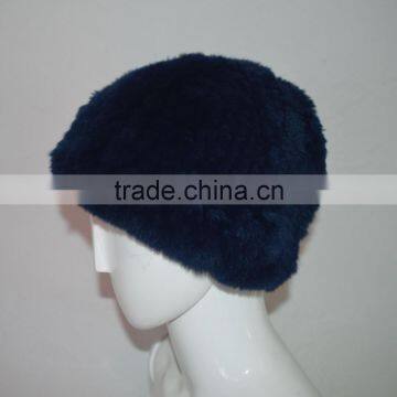 SJ607-02 Dark Blue High Quality Elastic Rex Rabbit Knitting Winter Hats With Fur photo-3