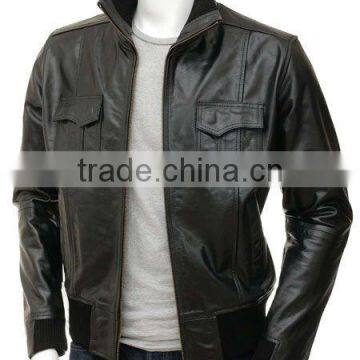 Men's Black Leather Bomber Jacket