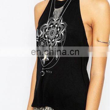 2017 Hot Selling Floral Print Girls High Neck Backless Vest T Shirt photo-4