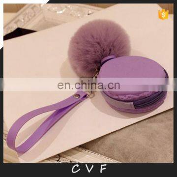 New pattern fashion macarons colors coin purse rabbit fur pom pendant