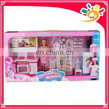 Fashion doll,plastic fashion girl doll with plat kitchen set for kids