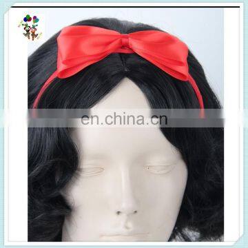 Snow White Princess Black Short Curly Cosplay Wigs With Red Bow HPC-0051