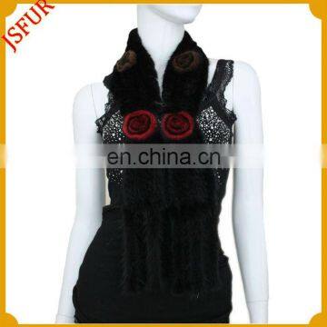 2015 modern women fashion natural mink fur knitted scarf floral decoration neckwear