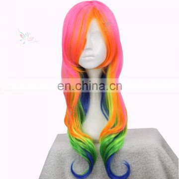 Styler Brand women girls synthetic fibre hair wigs Fashion rainbow curly wig, hot selling cosplay wig