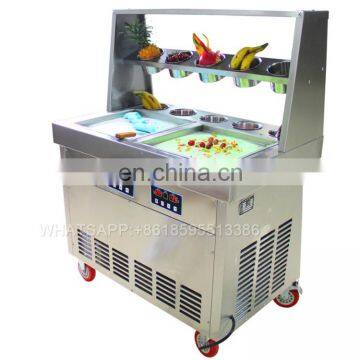 Single square pan fried ice cream rolls machine with 8 cooling tanks