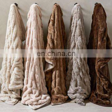 Fashionable Solid Ruched Faux Rabbit Fur Throw ,Good Quality  Ruched Fake Rabbit Fur  Blanket