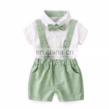 Boy's summer shirt, overalls and bow tie three-piece suit boys summer suits