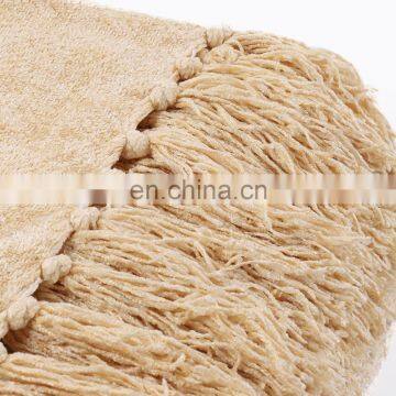 Light Yellow Acrylic High Quality Blanket Jacquard Knitted Blanket With Tassels photo-2