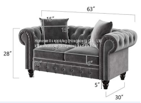 Chesterfield velvet sectional sofa HF-XY03-2S tufted back  and armrest with throw pillows livingroom furniture