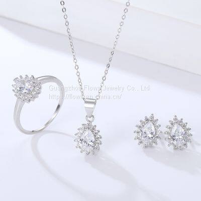 The Platinum Gold Plated 925 Sterling Silver Jewelry Set Rings Inlay Water Drop Sapphire photo-2