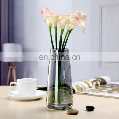 New Design Wholesale Nordic Wedding Garden Home Decorative Creative Round Modern Grey Painting Crystal Glass Pot Flower Vase