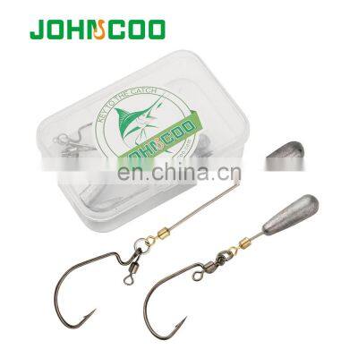 JOHNCOO 5Pcs Per Box Fishing Drop Shot Hook Swivel Carbon Steel Lead Sinker Weighted Worm Fishing Hooks