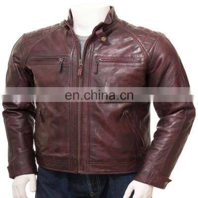 2021 New Design Wholesale Price High quality Fashion Leather Winter Jacket Men Oxblood Biker Leather Jacket