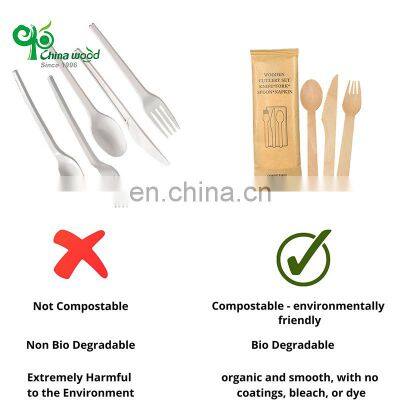 Yada Disposable Natural Wood Cutlery Spoon Fork Knife Sets Pack With Paper Wrapped Individually Disposable Cutlery Set photo-4