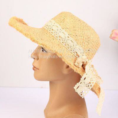 Summer Lace Tie Sun Hat Fur Brimmed Lafite Straw Hat Outdoor Travel Sun Visor photo-4