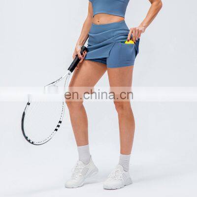 New Rib Two Piece Anti-Glare High Waist Sports Women Fitness Golf Tennis Skirts With Pockets photo-3