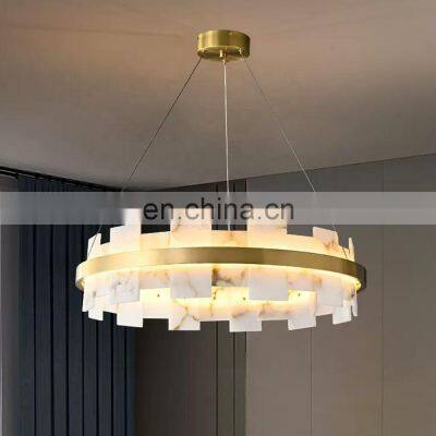 modern light luxury alabaster round pendant lamp restaurant led chandelier