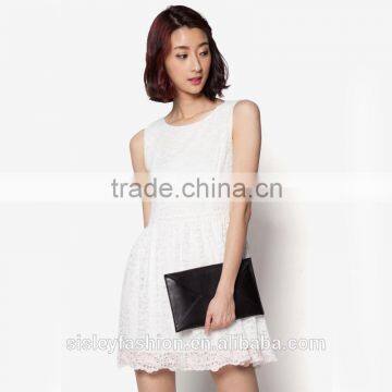 2016 Solid color women sleeveless lace dress OEM supply with wholesale price D304