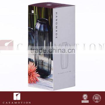 CASAMOTION Ribbed Hand Blown Art Glass Vase, Blue, Large Quality Choice