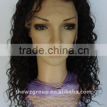 Curly 100% malaysian human hair glueless silk top full lace wig wholesale