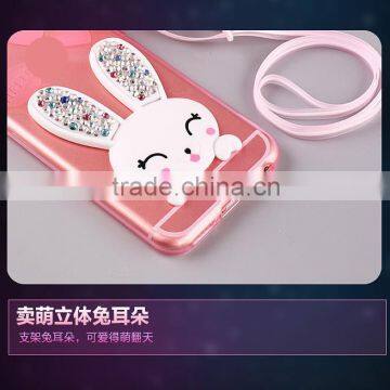 TPU Rhinestone Silicone Strap With Bracket Rabbit Fur Ball Case for IPhone 6S/6Plus photo-5