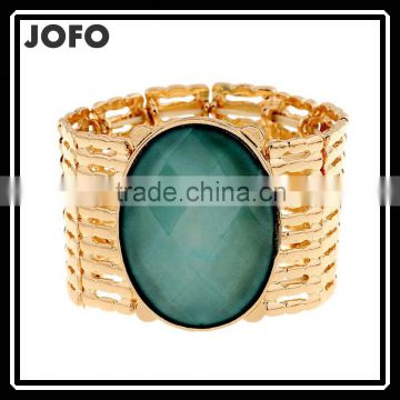 Europe And America Personality Stripe Hollow Oval Big Gem Stretch Bracelet