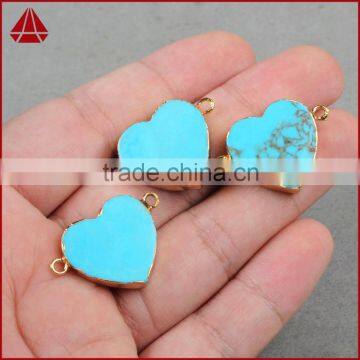 Turquoise Howlite Gold Tone Rim Heart Pendant faceted semi precious stone connectors