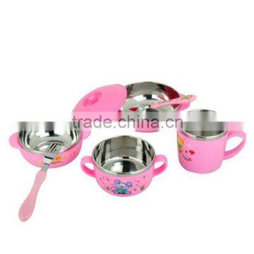 Tableware Wholesale Stainless Steel Color Bowls Set With Fork Spoon and Plastick Lid for Kids photo-4