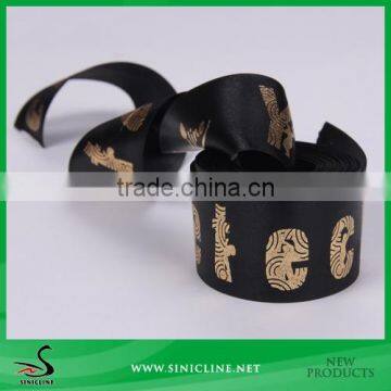 Sinicline Black Satin Gift Packing Ribbon with Golden Foil Stamping Logo