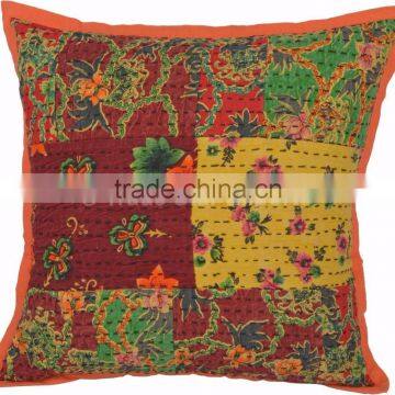 Indian Kantha Cushion Cover Cotton Patchwork Pillows 16X16 Vintage Shams Boho Throw Decorative Pillow Cases