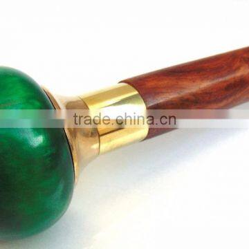 Antique Brass Walking Stick/Green Color Compass Handle Walking Stick/Brown Wood Walking Stick Wk1114