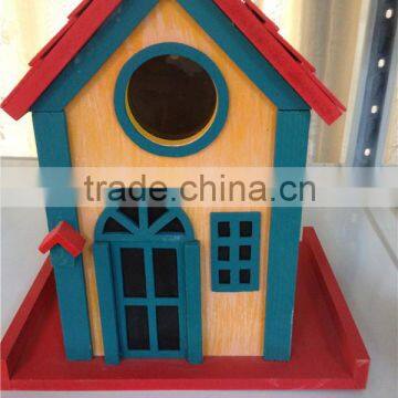 New wooden colored birdhouse for decoration birdnest with roof for indoor and outdoor