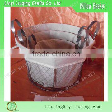 Factory wholesale round iron metal chichken wire storage basket with handle & liner