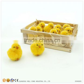 Polyresin Crafts in Wood Box Plush Chicken Toy