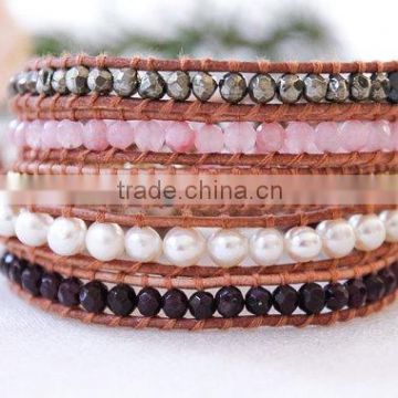 Sterling Delicate Pink Wrap Bracelet with real pearls