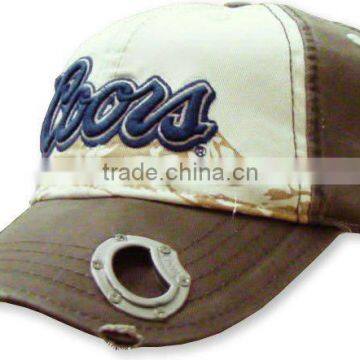 100% cotton baseball cap with built in beer bottle opener