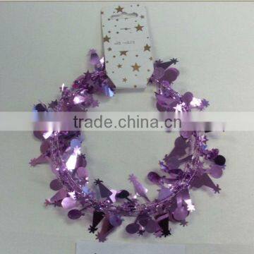 HOT SALE 9 Feet Lilac Metallic PVC Party Wired Tinsel Garlands w/ Party Caps Design for Party Decorations