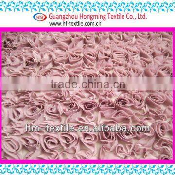 Satin coiling embroidery fabric for Elie Saab wedding Dress 3D effect rose driling Embroidered