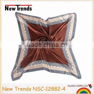 Placement Solid Color Inner With Lace Trim Imitate Silk Square Scarf 90*90 cm photo-4