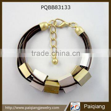 Wholesale fashion punk texture ornate leather mix copper tube men bracelet