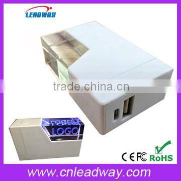 power bank factory 2600mAh light up crystal mobile power bank with free engraving 3D logo inside and led light