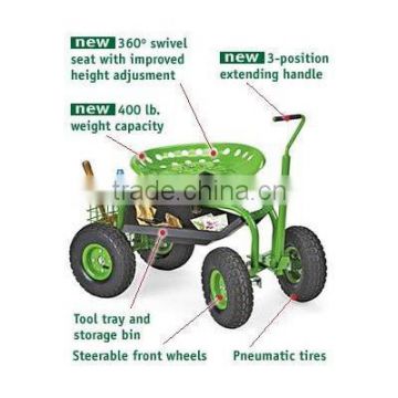 GARDEN TRACTOR SEAT COMFORT ROLLING CART YARD HOME WORK 10" AIR TIRES