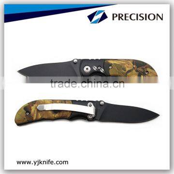 Camouflage folding pocket liner lock knife with belt clip